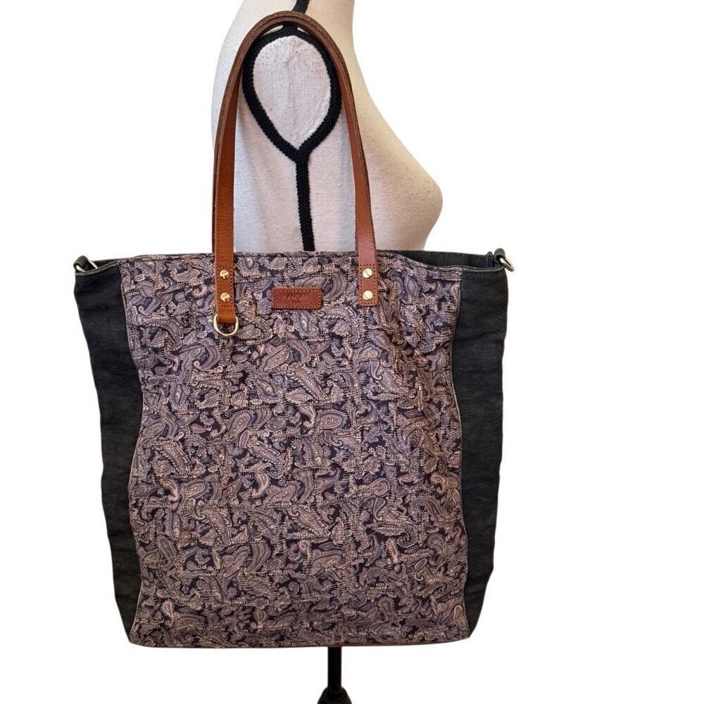 Anoki Paris Gray Paisley & Black Canvas Tote Bag Boho, Cottagecore